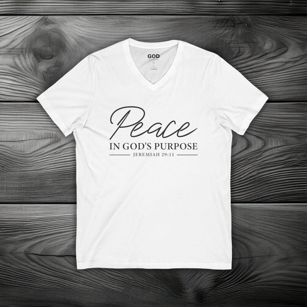 Peace in God's Purpose Unisex Jersey Short Sleeve V-Neck Tee