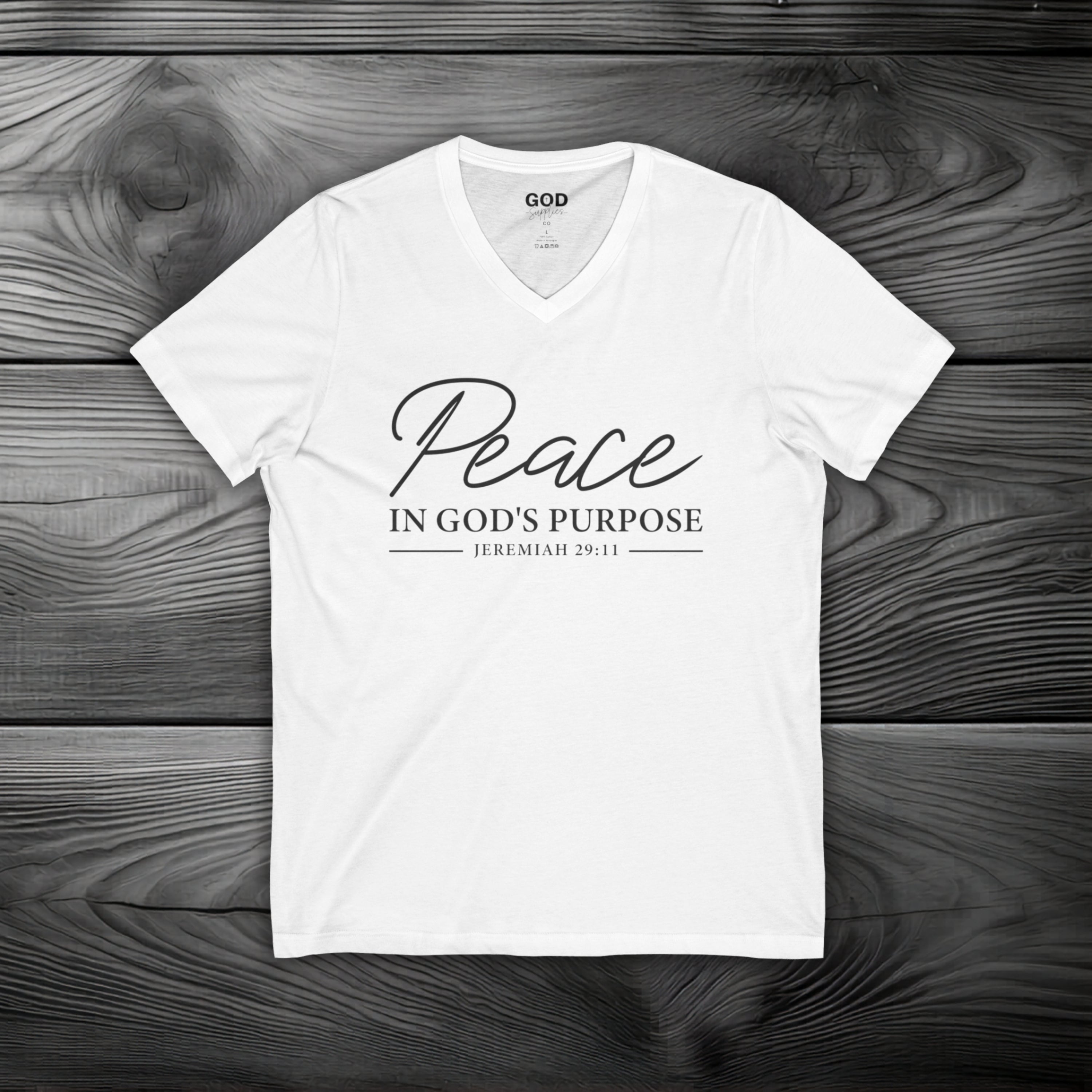Peace in God's Purpose Unisex Jersey Short Sleeve V-Neck Tee